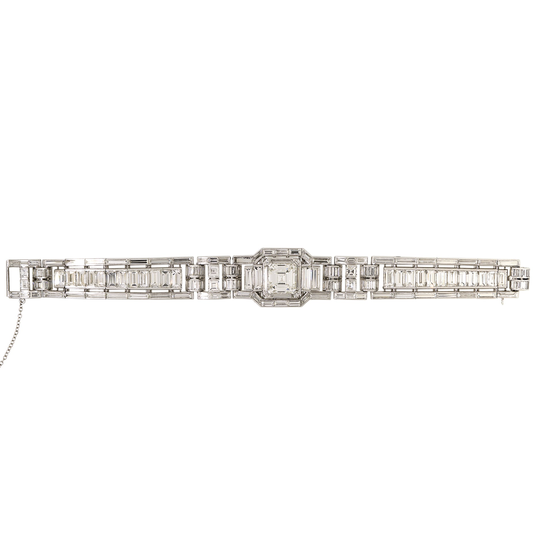 GIA Platinum Natural Emerald Cut & Multi-Shape Diamond Art-Deco Style Bracelet