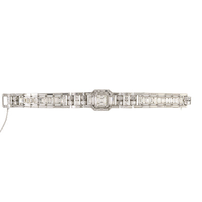 GIA Platinum Natural Emerald Cut & Multi-Shape Diamond Art-Deco Style Bracelet