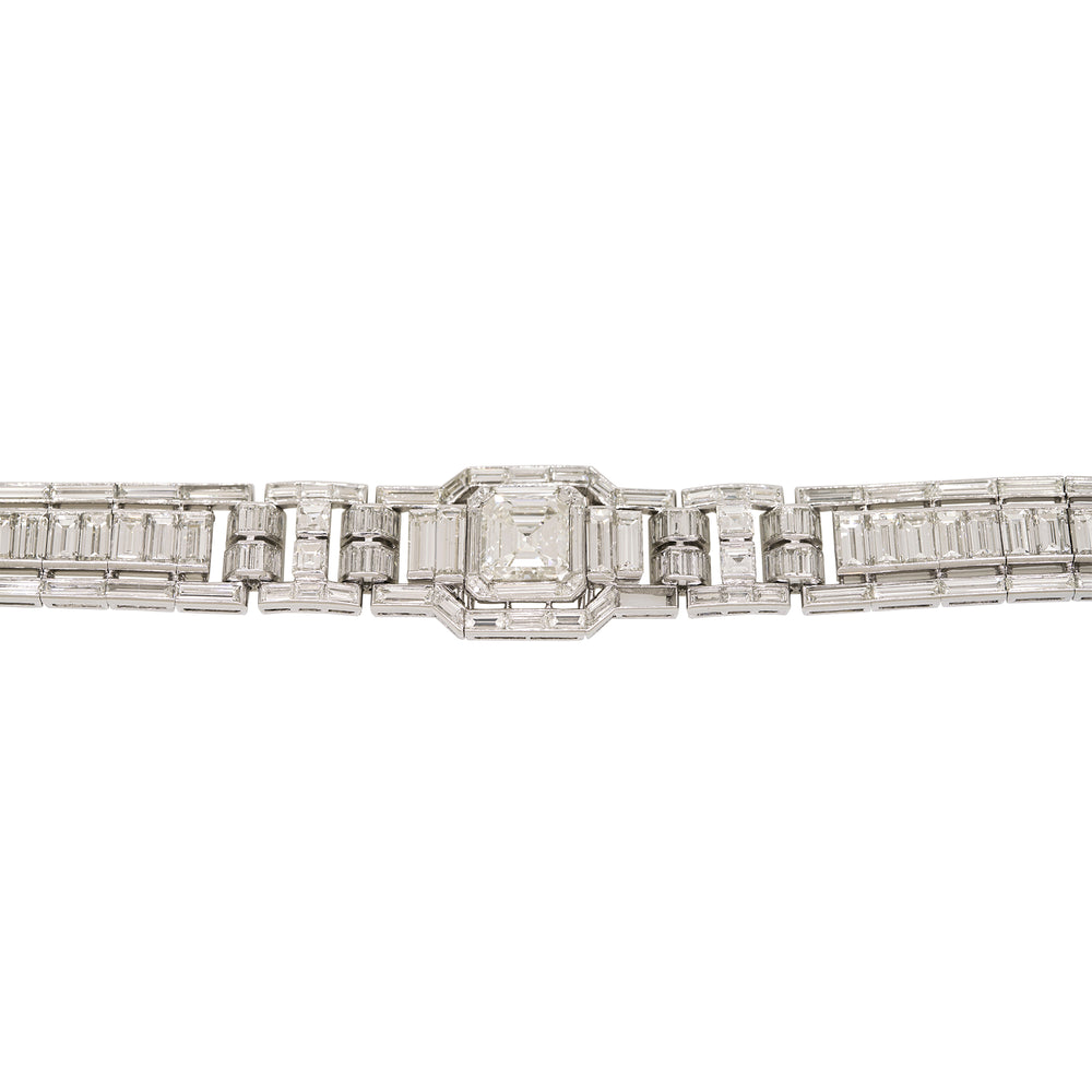 GIA Platinum Natural Emerald Cut & Multi-Shape Diamond Art-Deco Style Bracelet