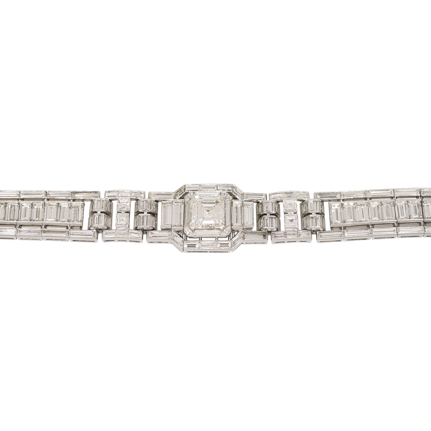 GIA Platinum Natural Emerald Cut & Multi-Shape Diamond Art-Deco Style Bracelet