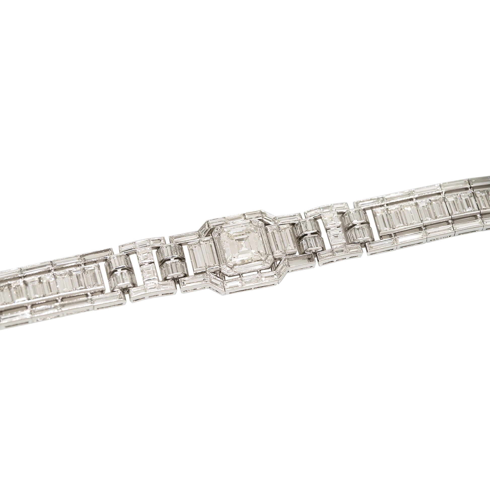 GIA Platinum Natural Emerald Cut & Multi-Shape Diamond Art-Deco Style Bracelet