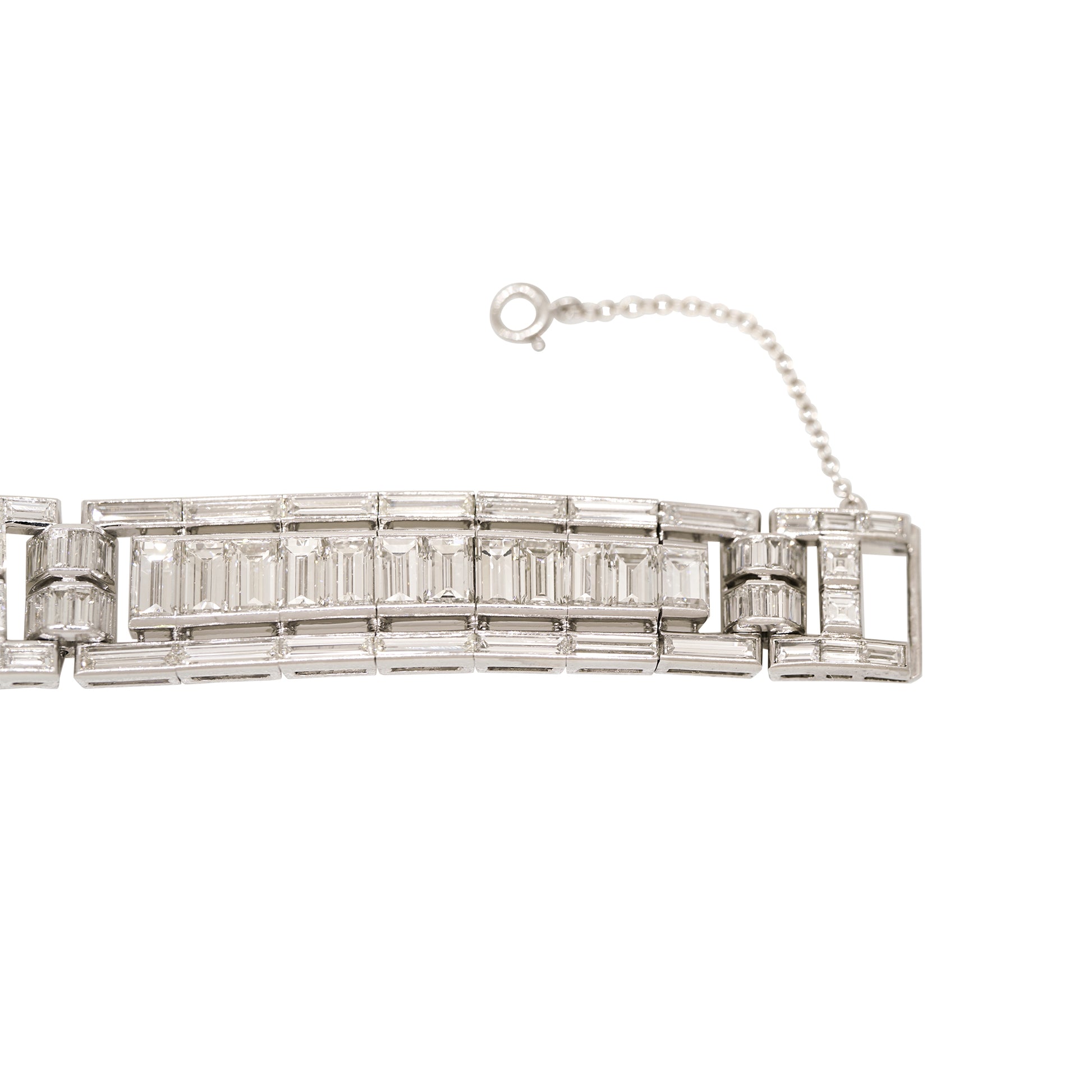 GIA Platinum Natural Emerald Cut & Multi-Shape Diamond Art-Deco Style Bracelet