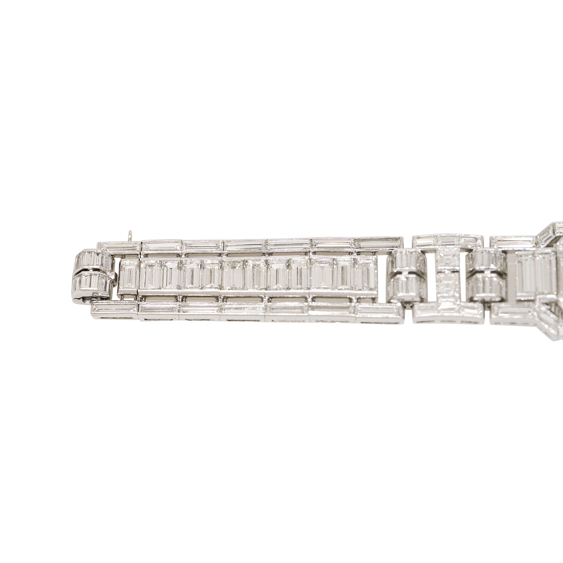 GIA Platinum Natural Emerald Cut & Multi-Shape Diamond Art-Deco Style Bracelet