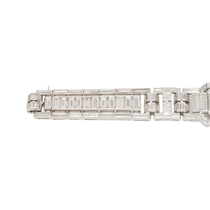 GIA Platinum Natural Emerald Cut & Multi-Shape Diamond Art-Deco Style Bracelet
