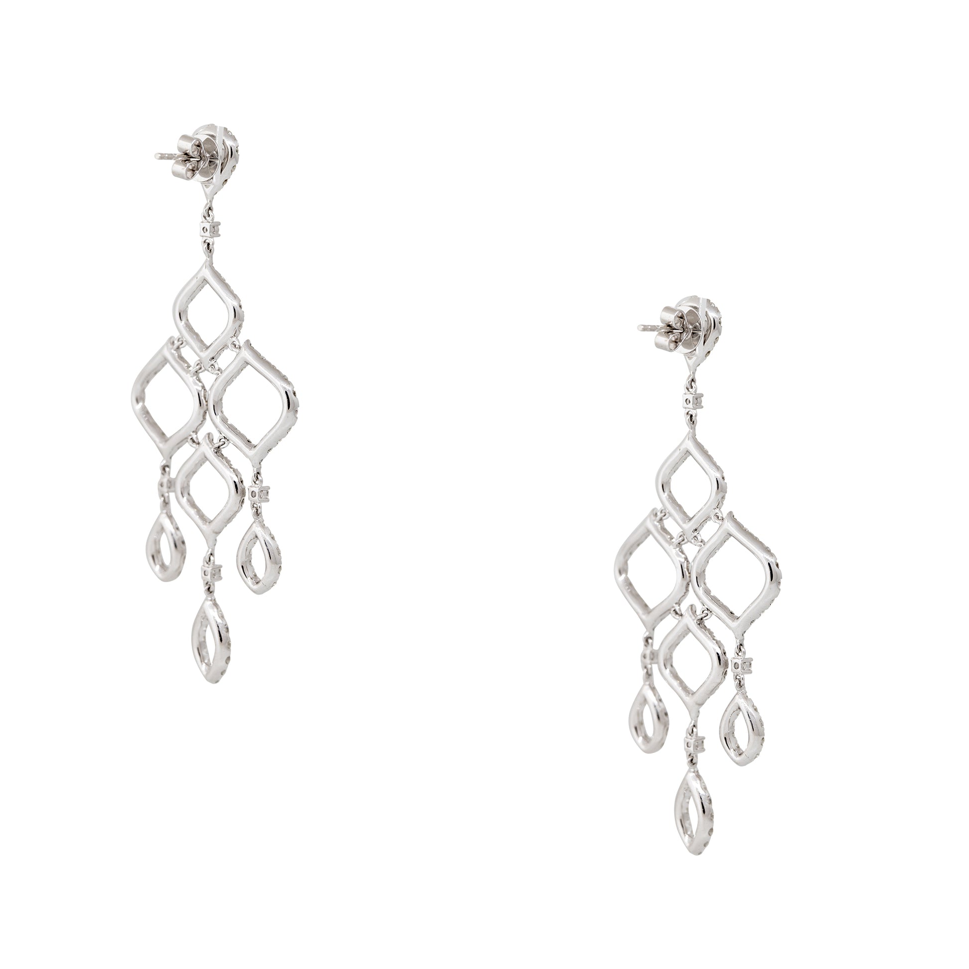 18k White Gold 6.69ctw Round Brilliant Diamond Open Chandelier Drop Earrings