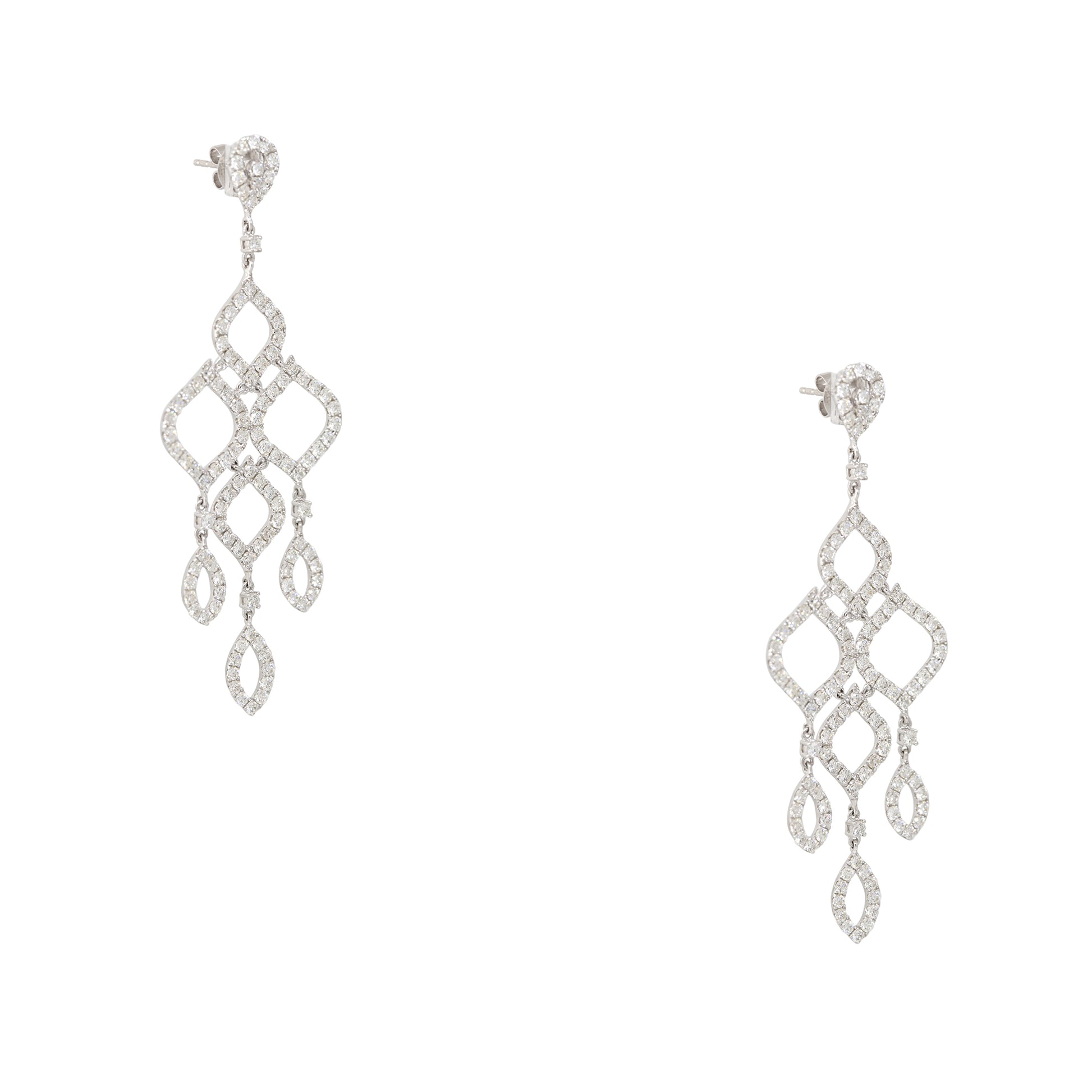 18k White Gold 6.69ctw Round Brilliant Diamond Open Chandelier Drop Earrings