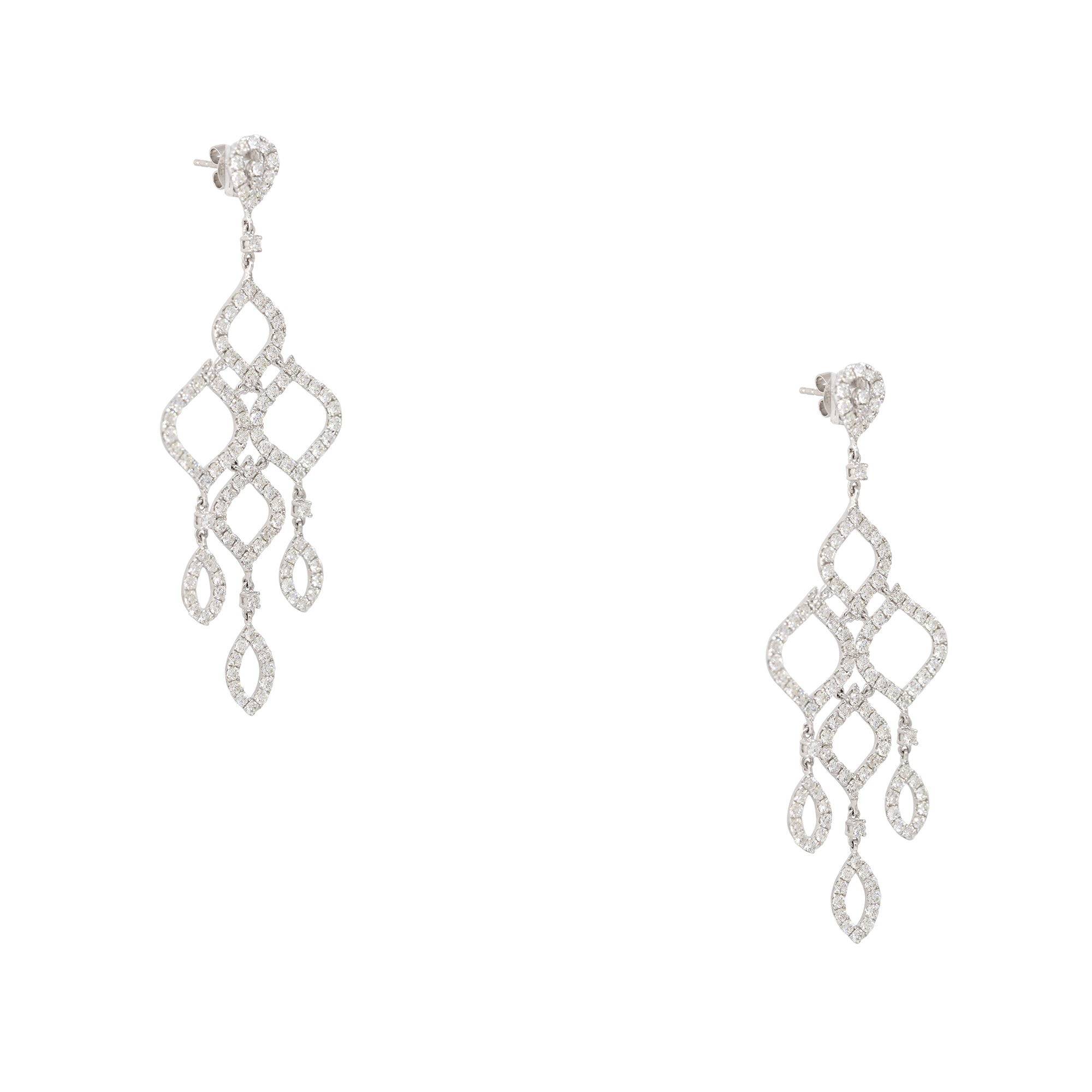 18k White Gold 6.69ctw Round Brilliant Diamond Open Chandelier Drop Earrings