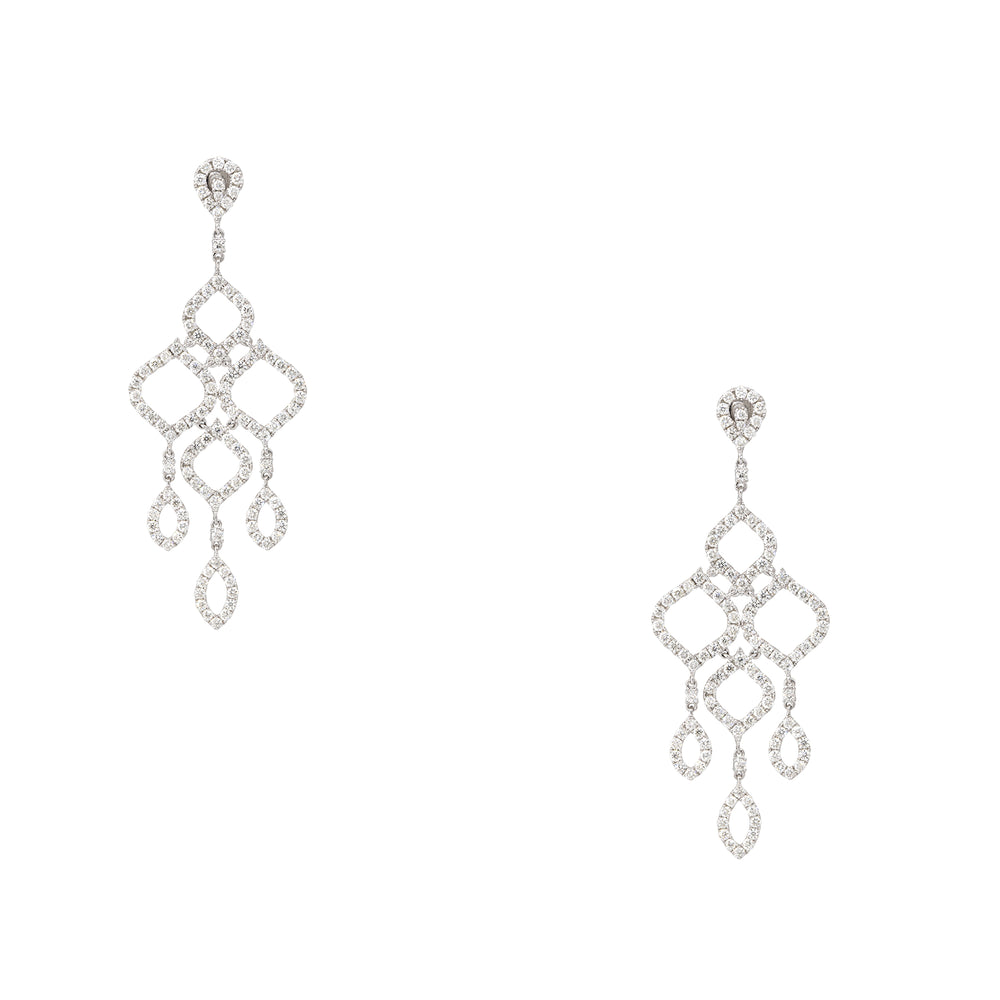 18k White Gold 6.69ctw Round Brilliant Diamond Open Chandelier Drop Earrings
