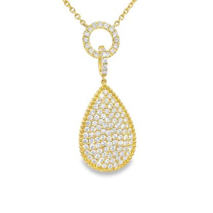 18k Yellow Gold Natural 1.85 Carat Pave Diamond Tear-Drop Necklace