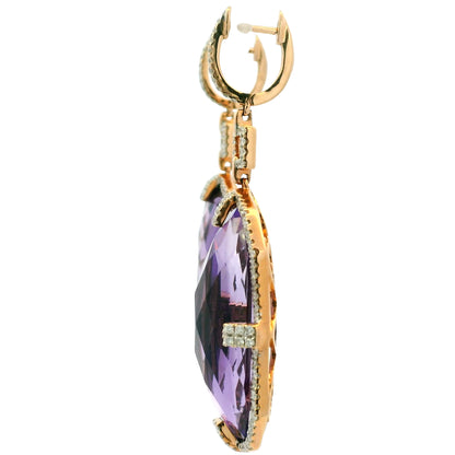 14K Rose Gold Purple Amethyst and Natural Diamond Long Drop Earrings