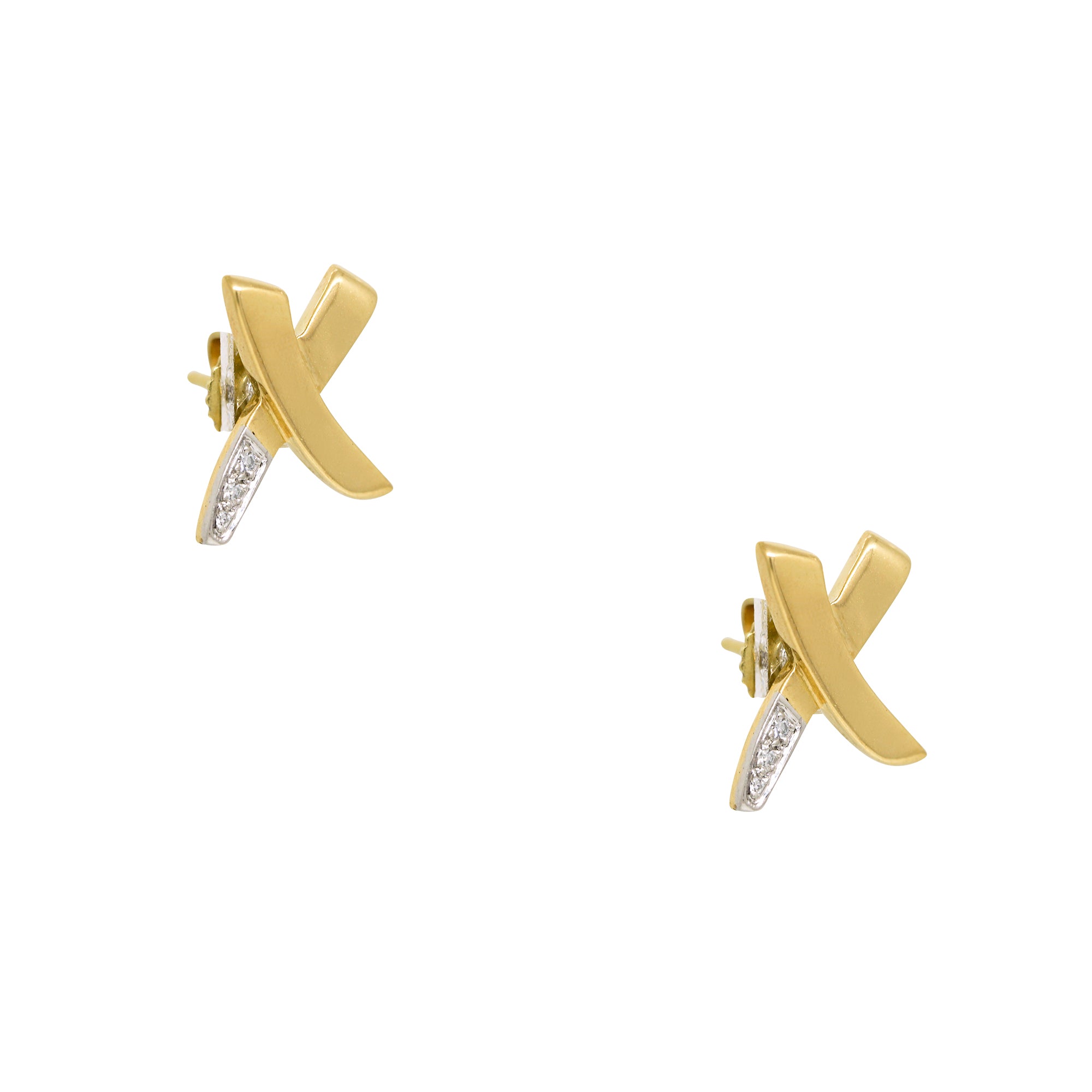 Tiffany & Co 18k Yellow Gold Natural Diamond Tip Paloma Picasso Graffiti "X" Earrings