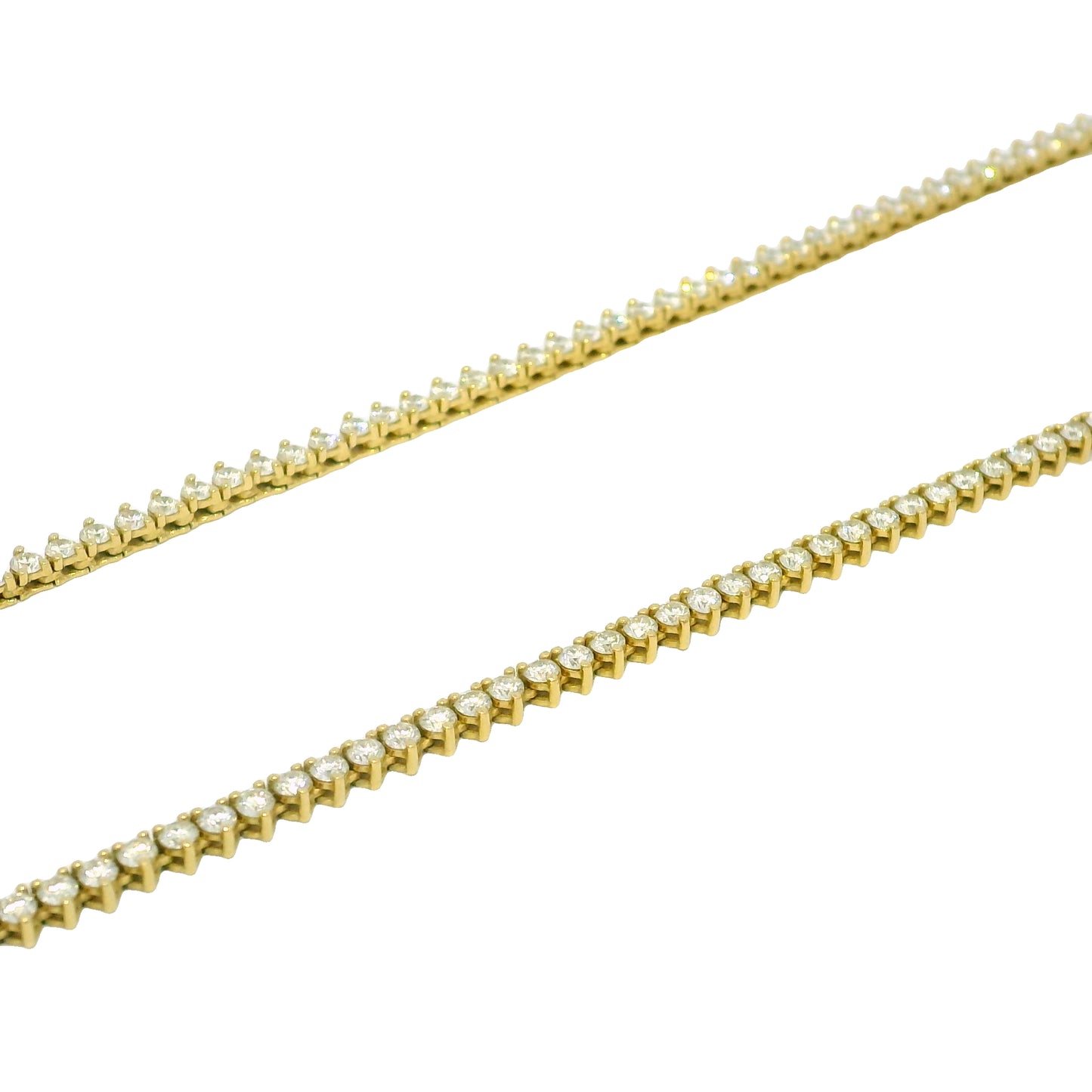 14k Yellow Gold Natural 4.79 Carat Diamond 3-Prong Tennis Necklace