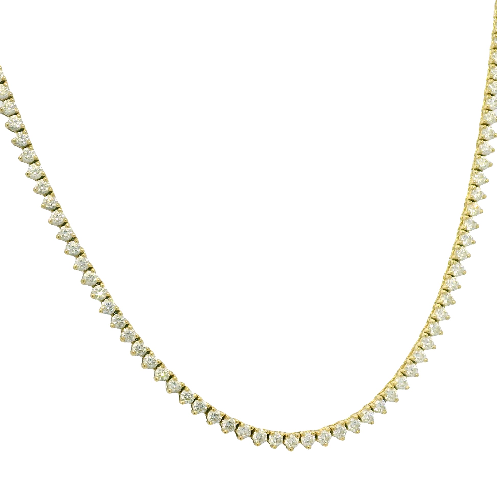14k Yellow Gold Natural 4.79 Carat Diamond 3-Prong Tennis Necklace