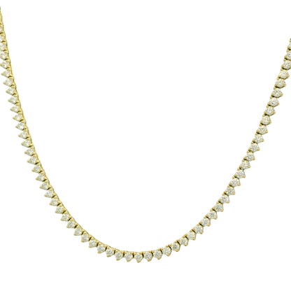 14k Yellow Gold Natural 4.79 Carat Diamond 3-Prong Tennis Necklace
