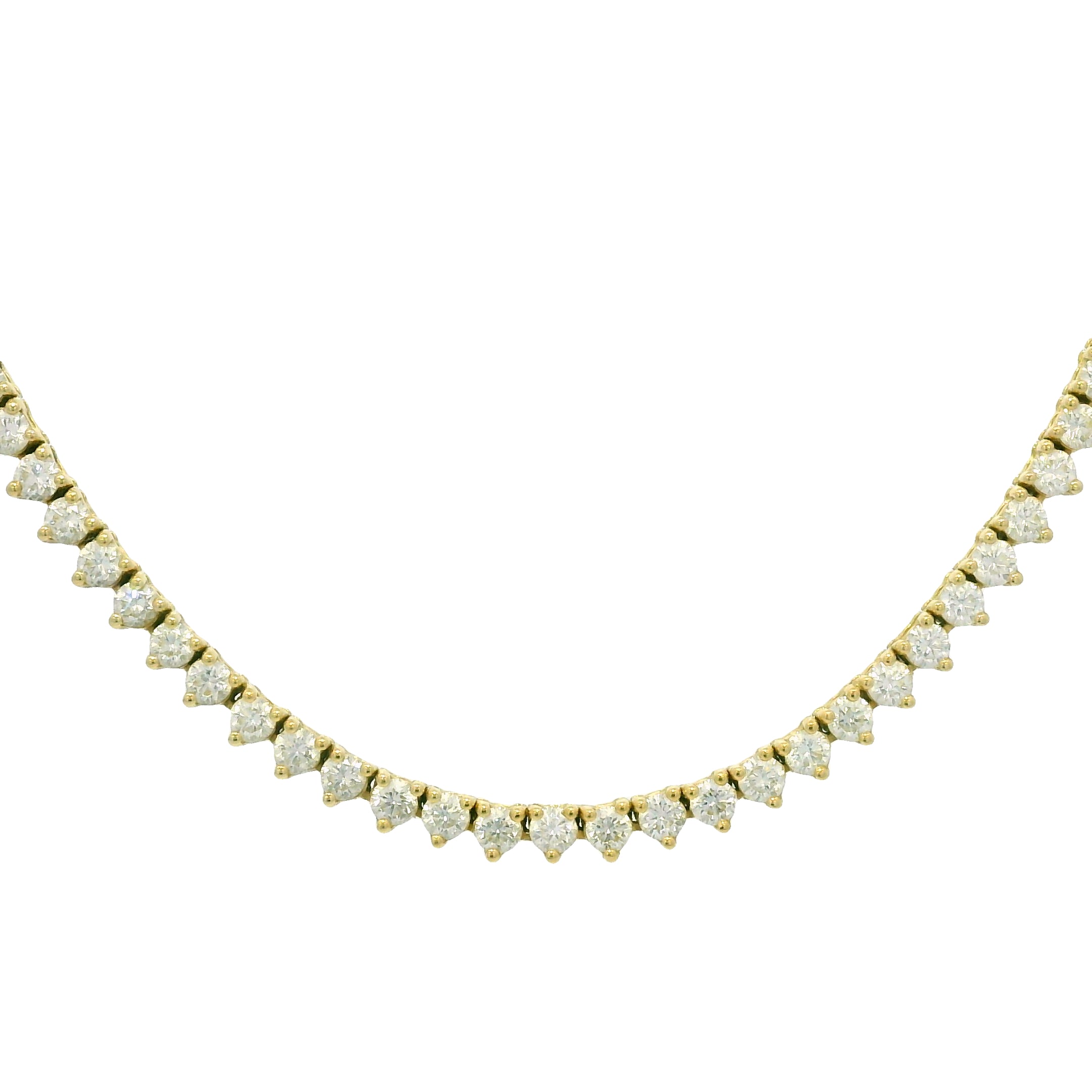 14k Yellow Gold Natural 4.79 Carat Diamond 3-Prong Tennis Necklace