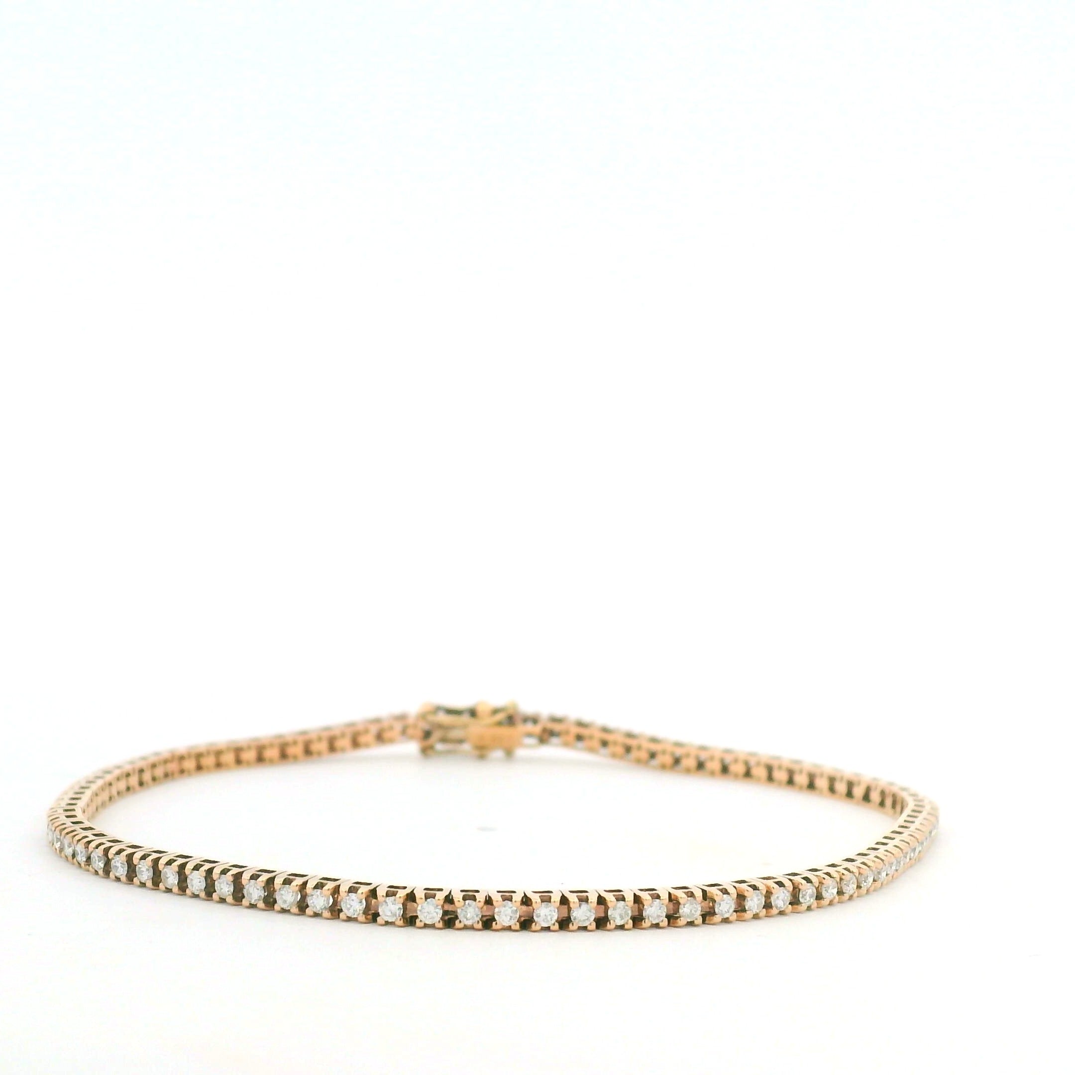 14K Rose Gold Natural 1 Carat Round Brilliant Cut Diamond Tennis Bracelet