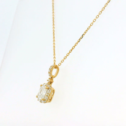 GIA 18K Yellow Gold 1.00 Carat Cushion Cut Diamond Halo Pendant Necklace