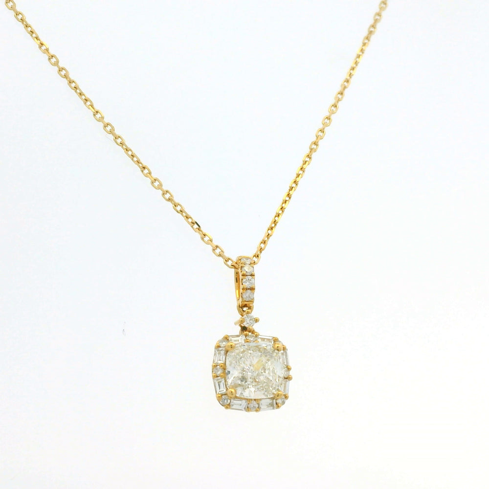 GIA 18K Yellow Gold 1.00 Carat Cushion Cut Diamond Halo Pendant Necklace — product photo 2