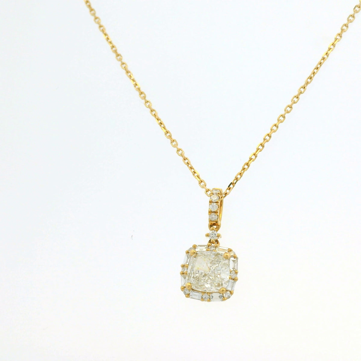 GIA 18K Yellow Gold 1.00 Carat Cushion Cut Diamond Halo Pendant Necklace — product photo 3