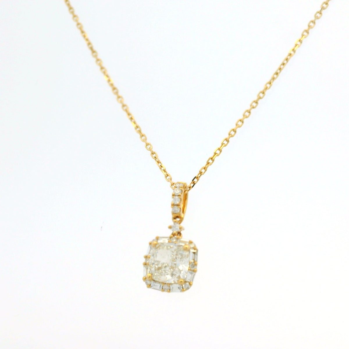 GIA 18K Yellow Gold 1.00 Carat Cushion Cut Diamond Halo Pendant Necklace — product photo 7