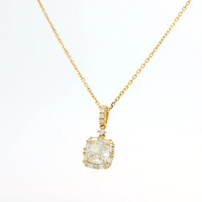 GIA 18K Yellow Gold 1.00 Carat Cushion Cut Diamond Halo Pendant Necklace