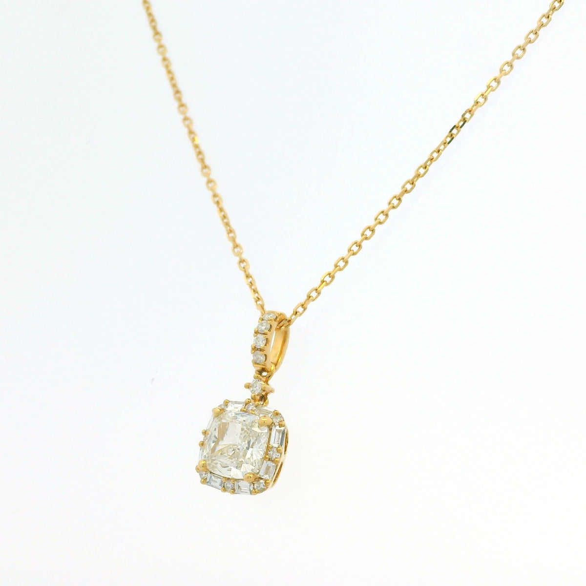 GIA 18K Yellow Gold 1.00 Carat Cushion Cut Diamond Halo Pendant Necklace — product photo 8