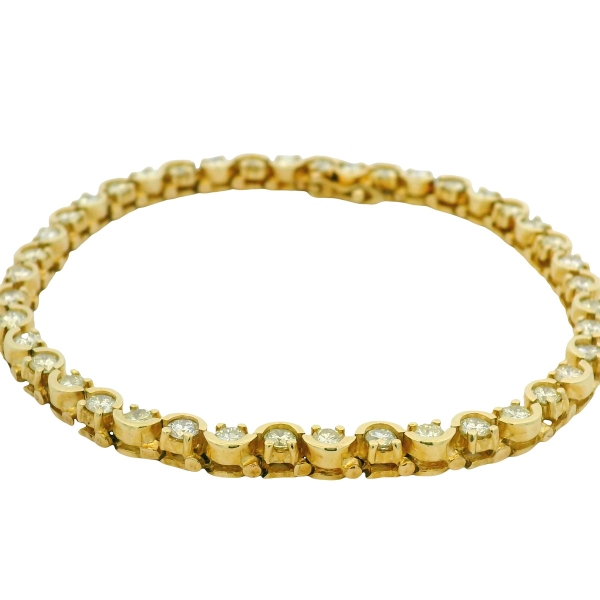 14k Yellow Gold Natural 3.0 Carat Round Brilliant Diamond Half Bezel-Set Tennis Bracelet