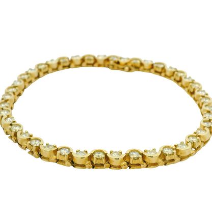 14k Yellow Gold Natural 3.0 Carat Round Brilliant Diamond Half Bezel-Set Tennis Bracelet