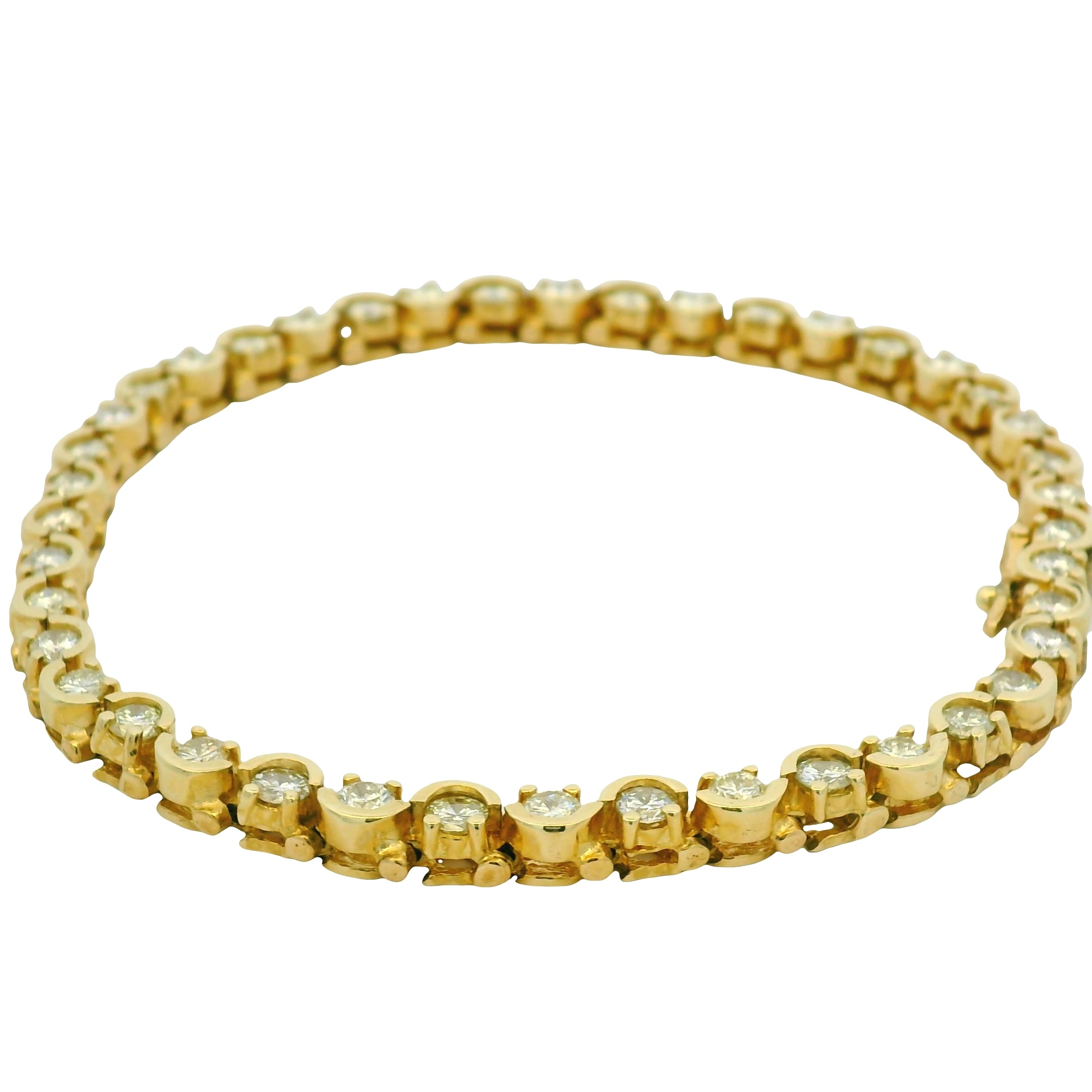 14k Yellow Gold Natural 3.0 Carat Round Brilliant Diamond Half Bezel-Set Tennis Bracelet