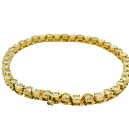 14k Yellow Gold Natural 3.0 Carat Round Brilliant Diamond Half Bezel-Set Tennis Bracelet