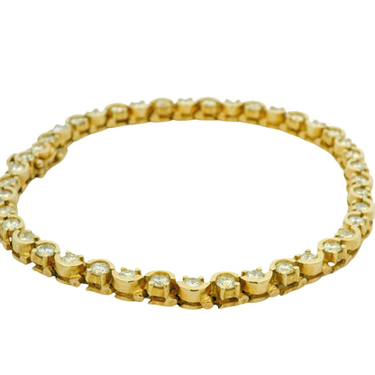 14k Yellow Gold Natural 3.0 Carat Round Brilliant Diamond Half Bezel-Set Tennis Bracelet