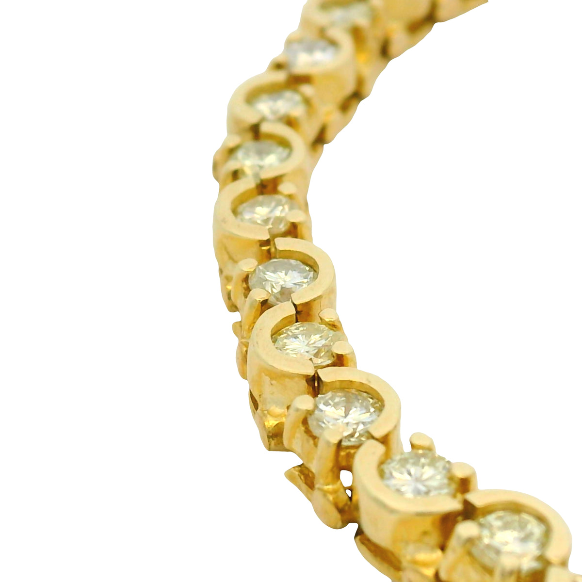 14k Yellow Gold Natural 3.0 Carat Round Brilliant Diamond Half Bezel-Set Tennis Bracelet