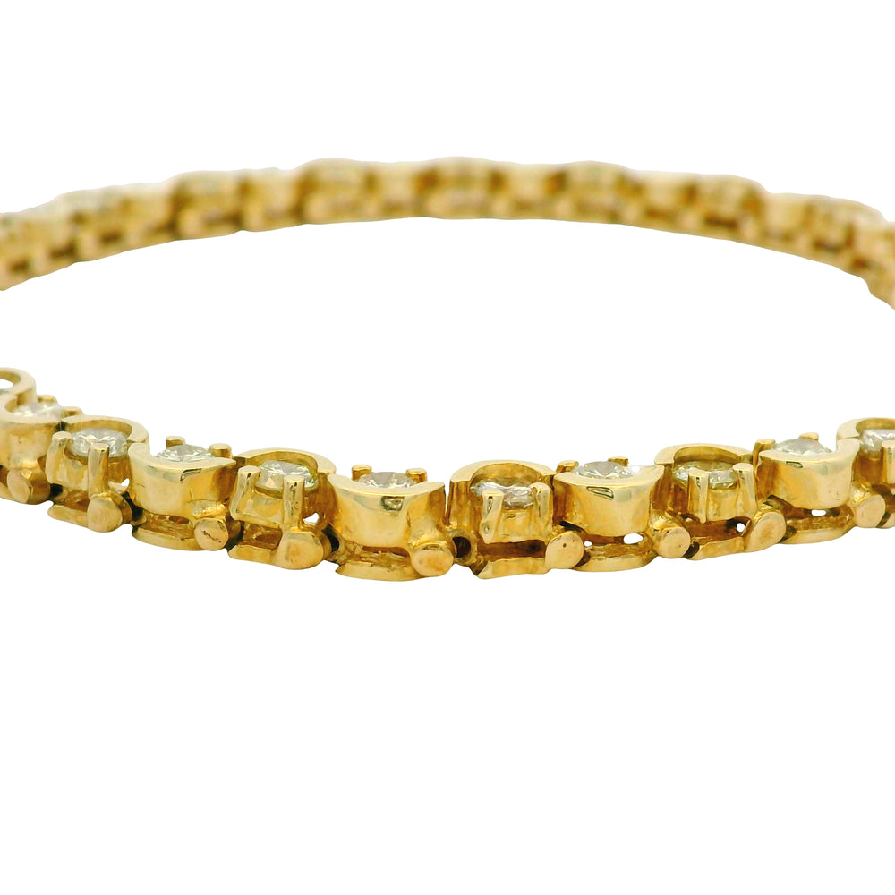 14k Yellow Gold Natural 3.0 Carat Round Brilliant Diamond Half Bezel-Set Tennis Bracelet — product photo 2