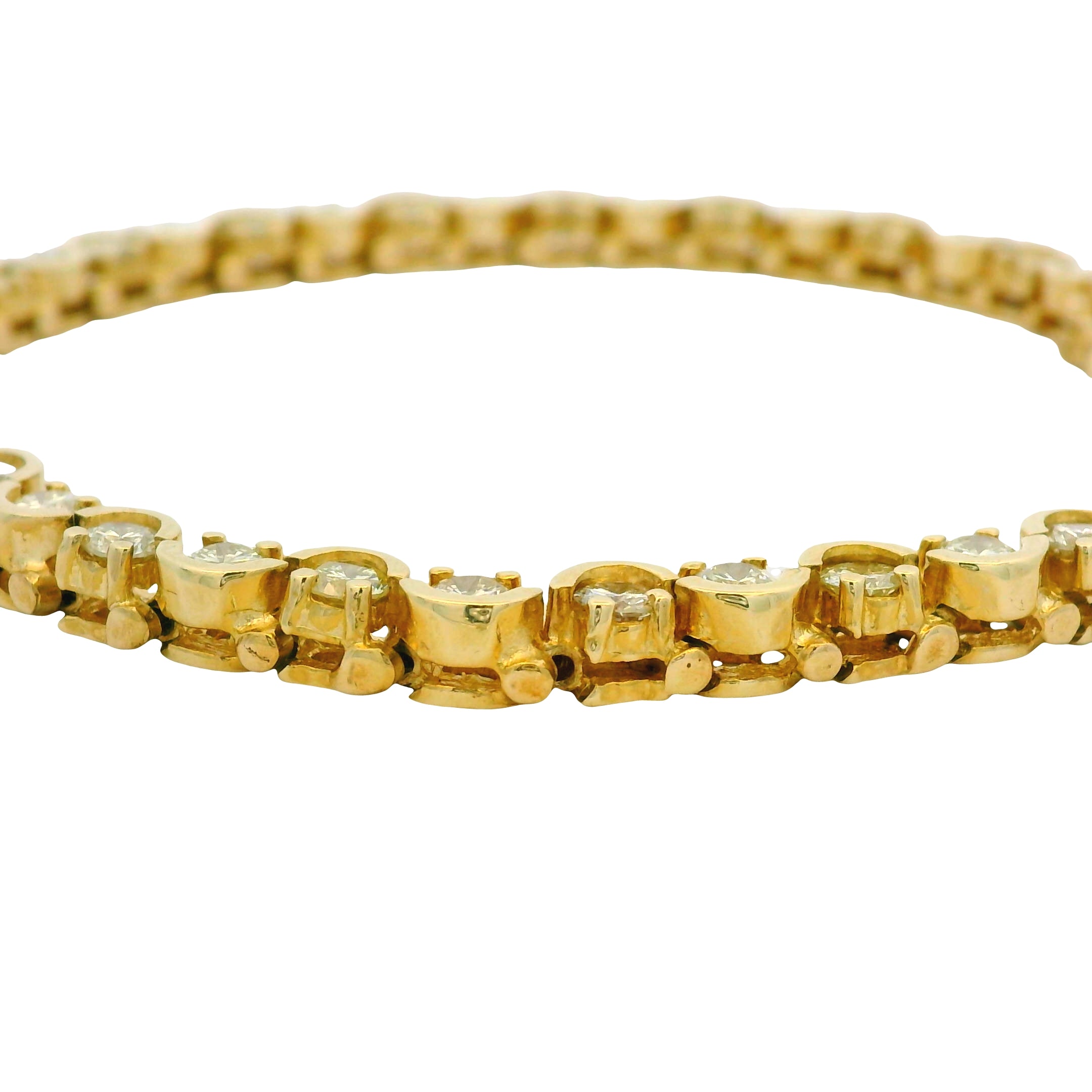 14k Yellow Gold Natural 3.0 Carat Round Brilliant Diamond Half Bezel-Set Tennis Bracelet