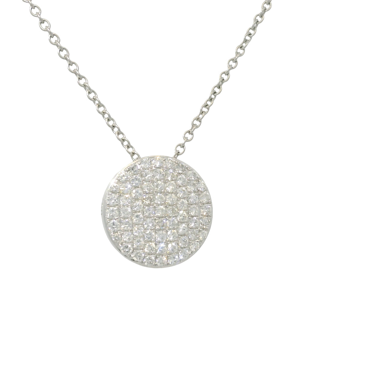 18k White Gold Natural Diamond Pave Circle Pendant Necklace
