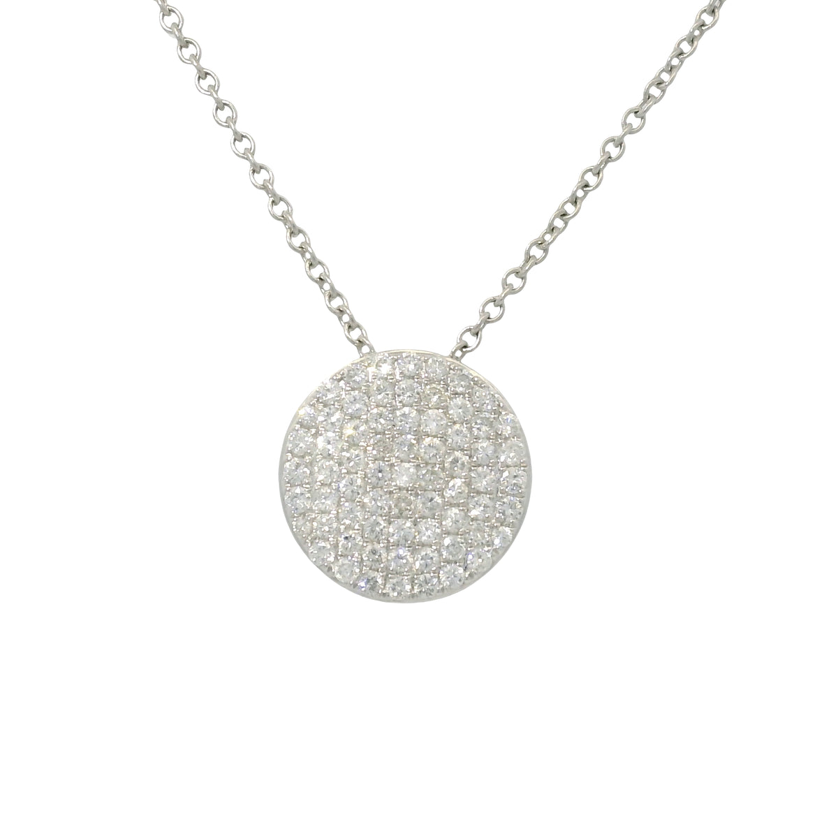 18k White Gold Natural Diamond Pave Circle Pendant Necklace