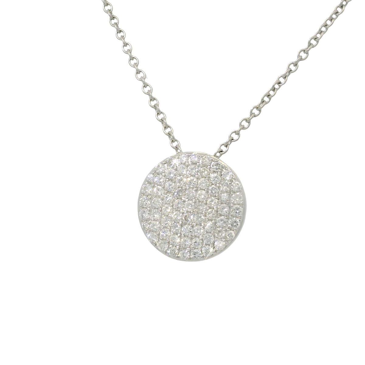 18k White Gold Natural Diamond Pave Circle Pendant Necklace