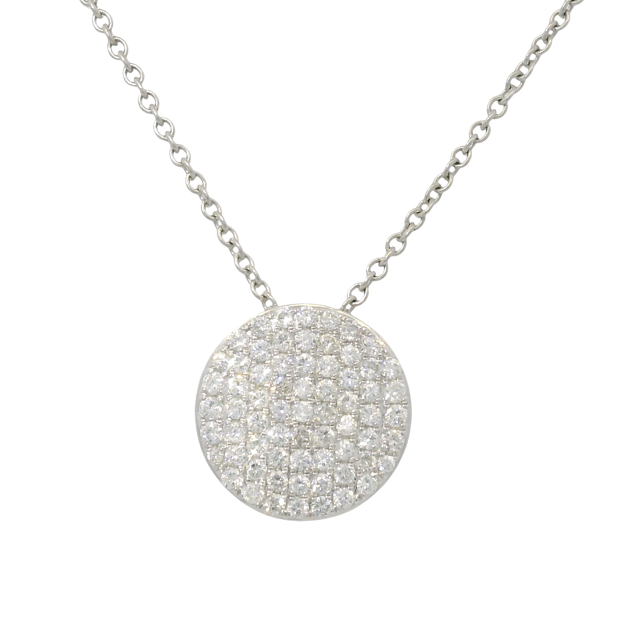 18k White Gold Natural Diamond Pave Circle Pendant Necklace