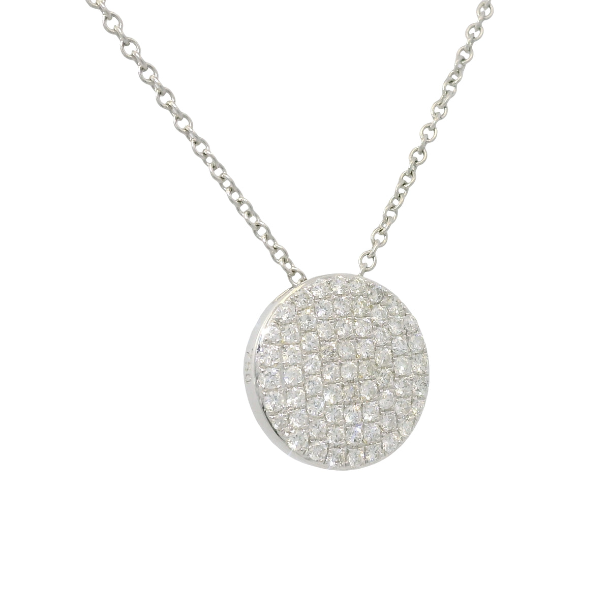 18k White Gold Natural Diamond Pave Circle Pendant Necklace