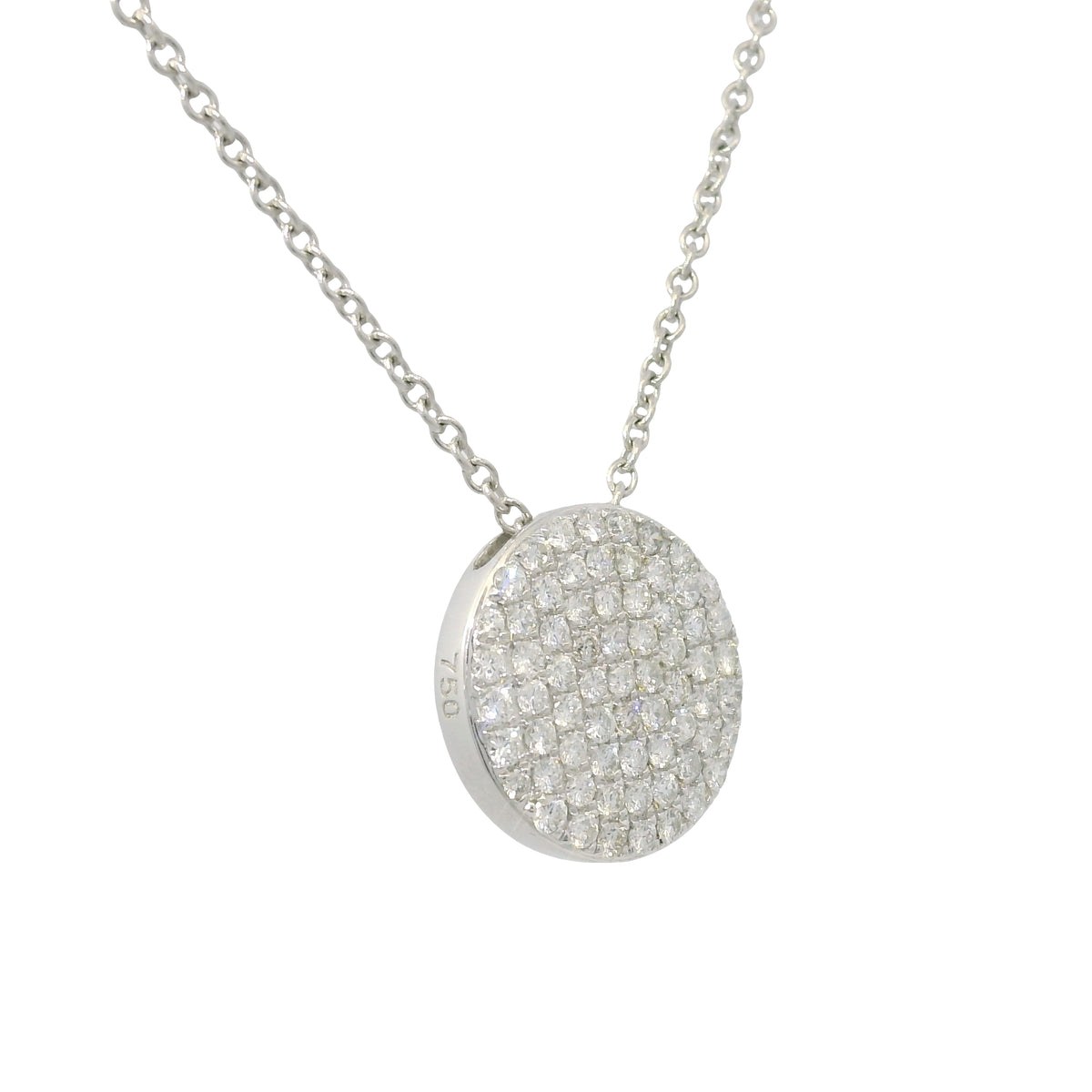 18k White Gold Natural Diamond Pave Circle Pendant Necklace