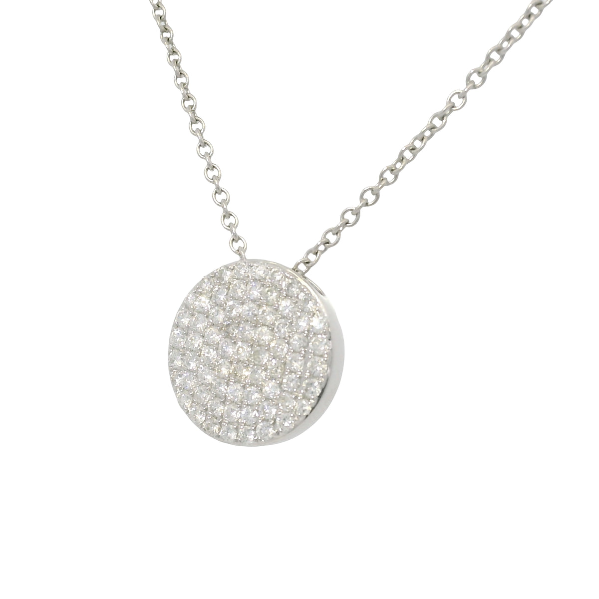 18k White Gold Natural Diamond Pave Circle Pendant Necklace