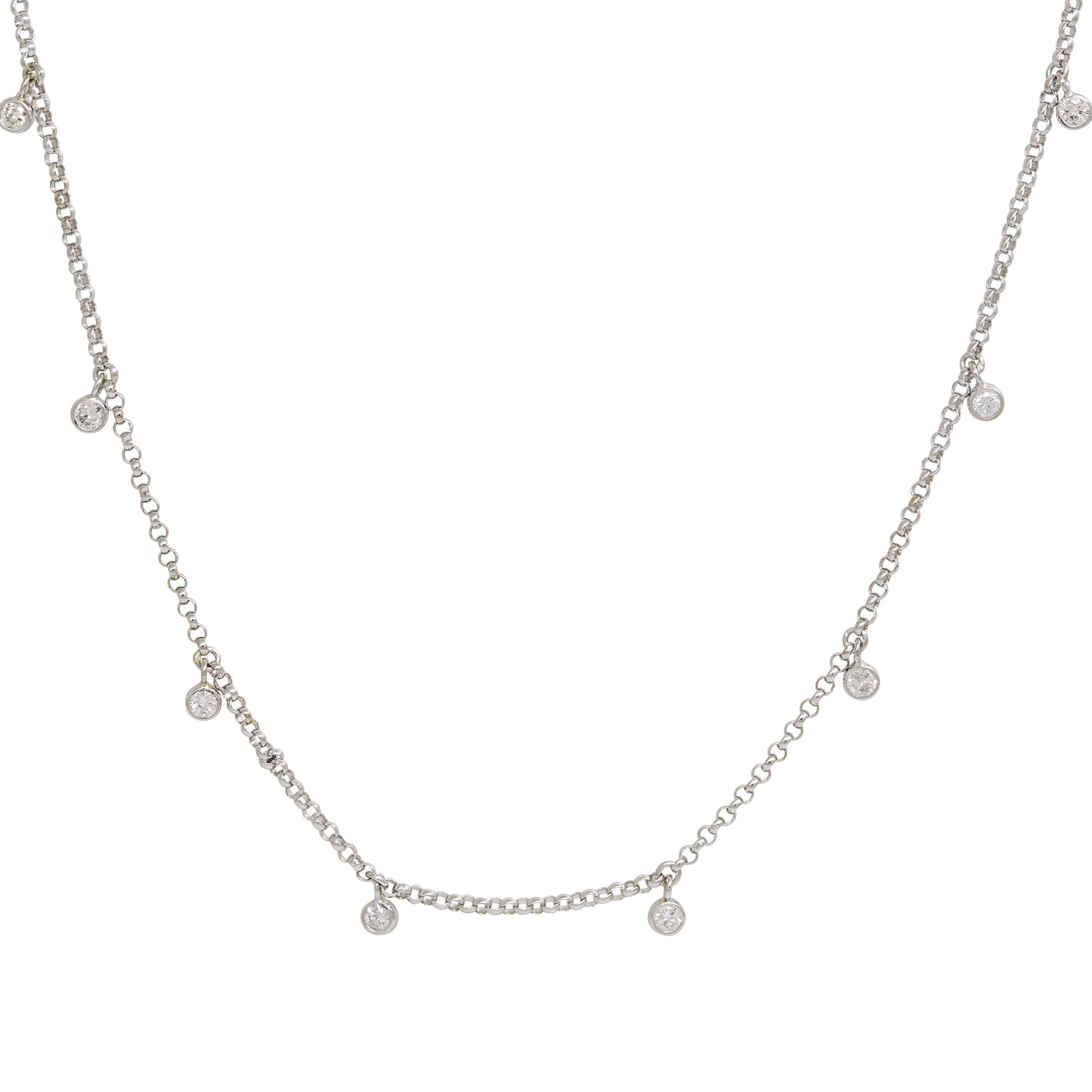 14k White Gold Natural 0.30 Carat Bezel Set Diamond Station Necklace
