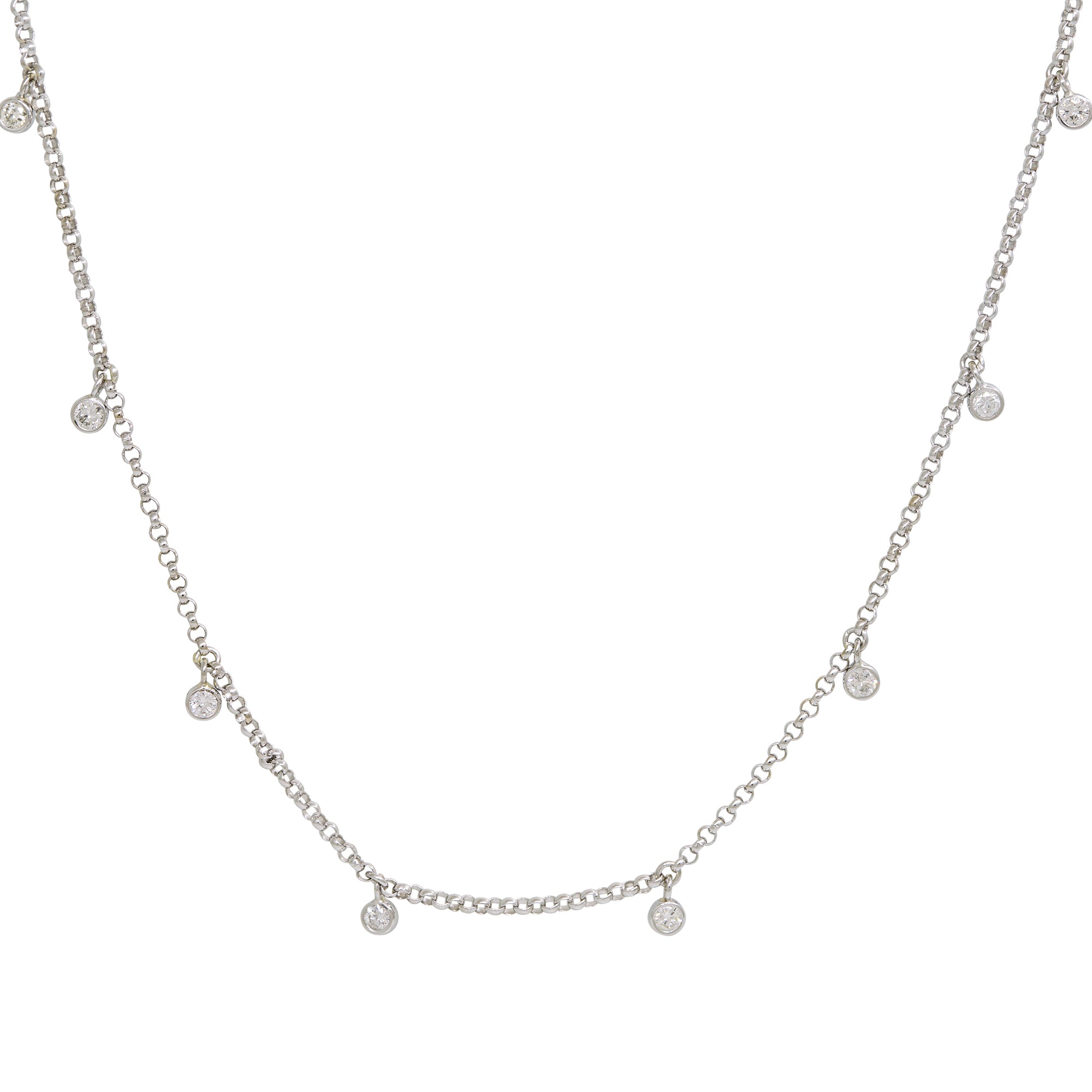 14k White Gold Natural 0.30 Carat Bezel Set Diamond Station Necklace