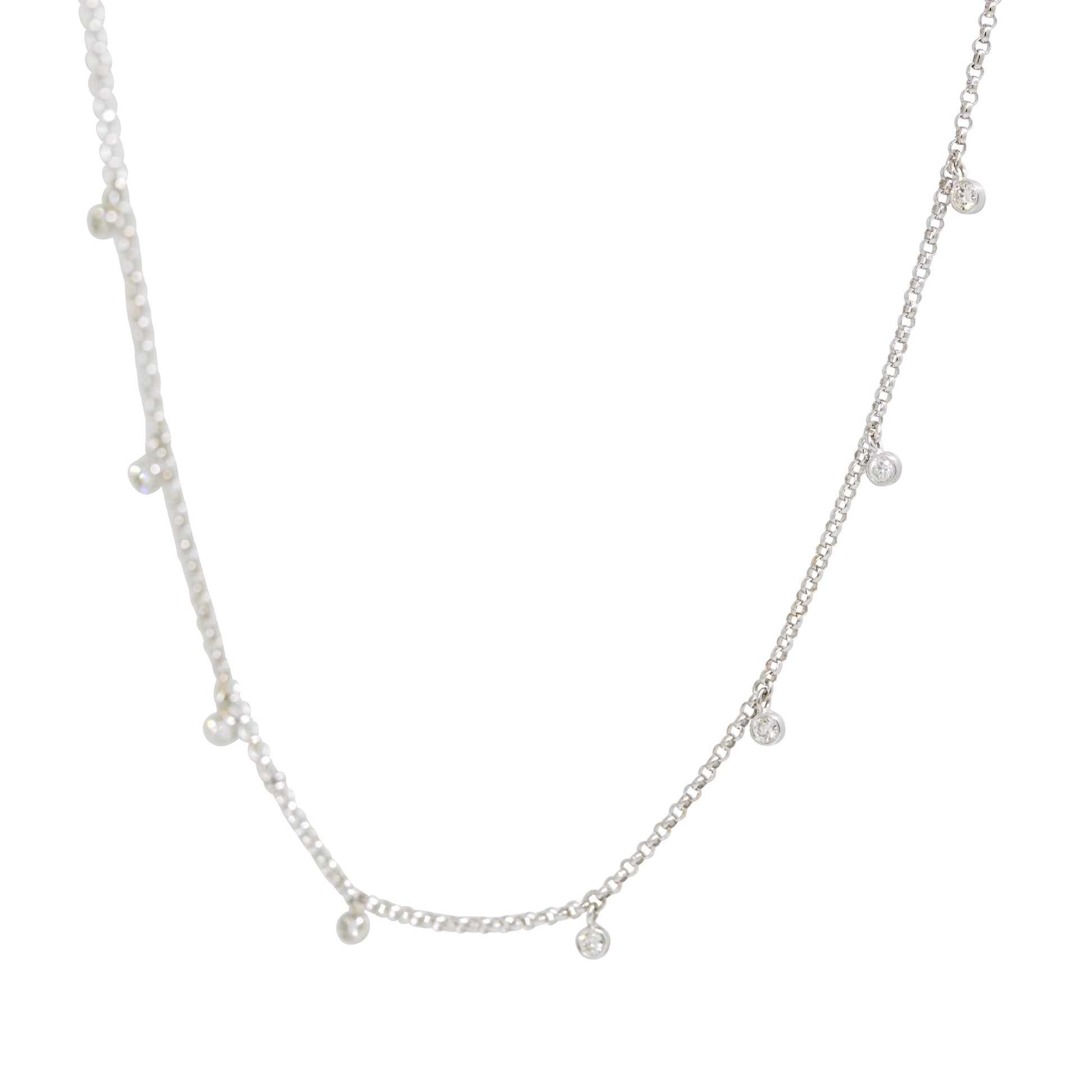 14k White Gold Natural 0.30 Carat Bezel Set Diamond Station Necklace