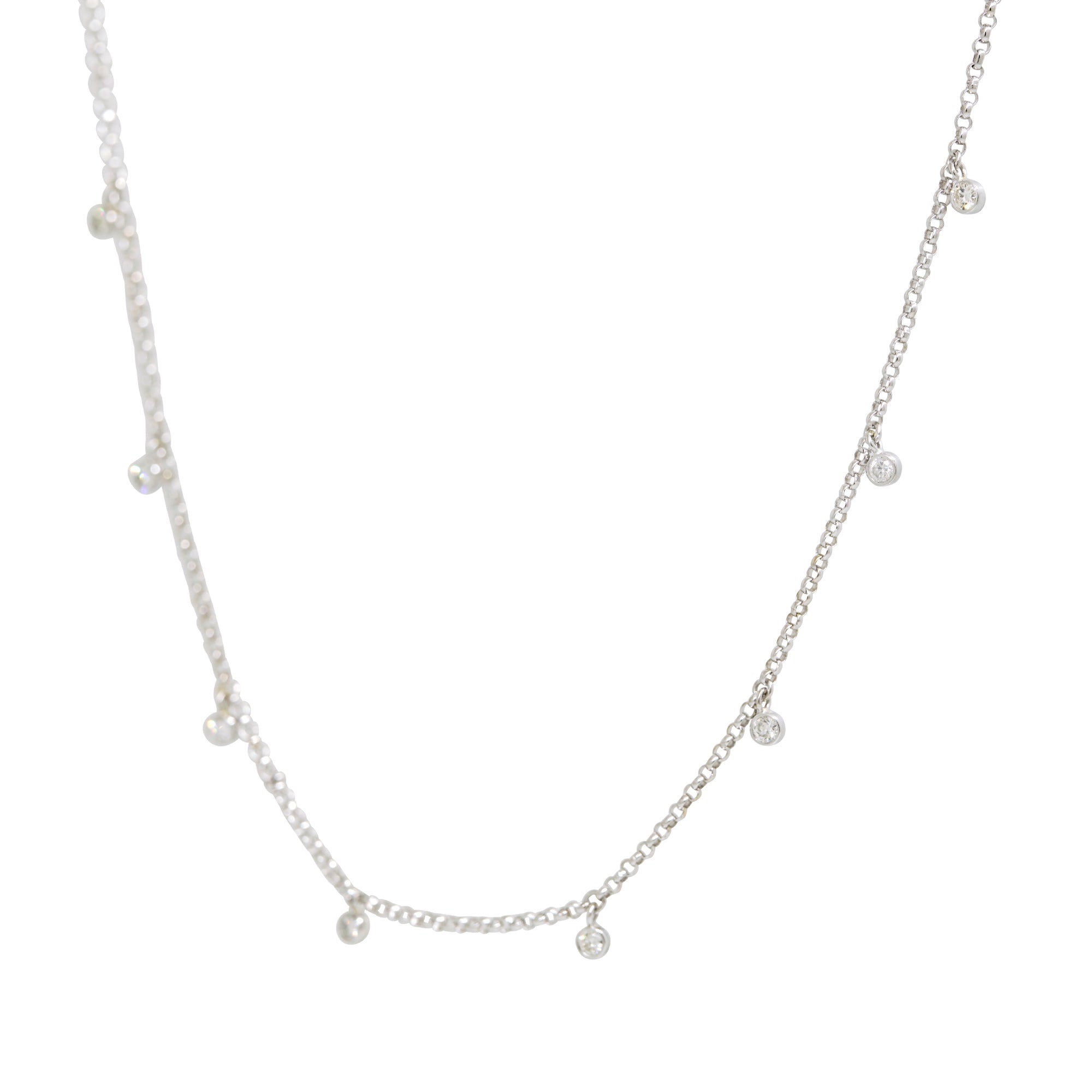 14k White Gold Natural 0.30 Carat Bezel Set Diamond Station Necklace