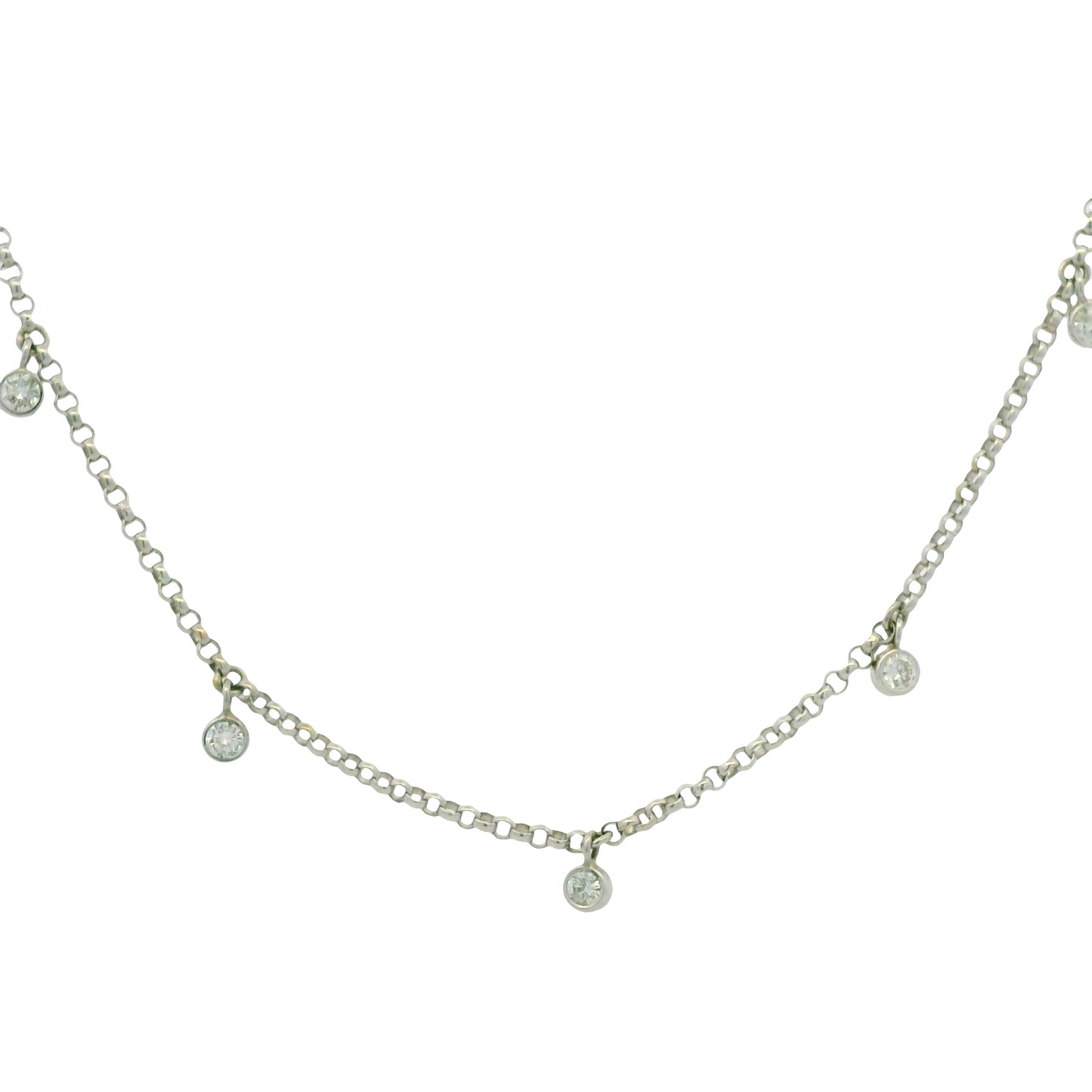 14k White Gold Natural 0.30 Carat Bezel Set Diamond Station Necklace