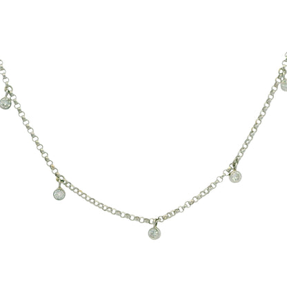 14k White Gold Natural 0.30 Carat Bezel Set Diamond Station Necklace