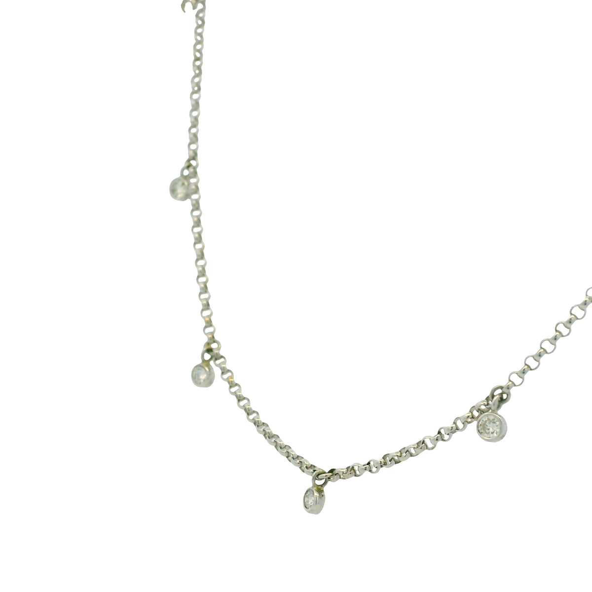 14k White Gold Natural 0.30 Carat Bezel Set Diamond Station Necklace