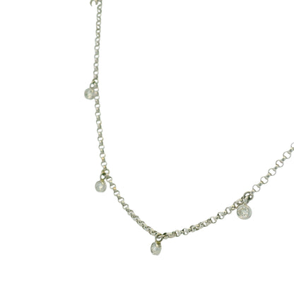 14k White Gold Natural 0.30 Carat Bezel Set Diamond Station Necklace