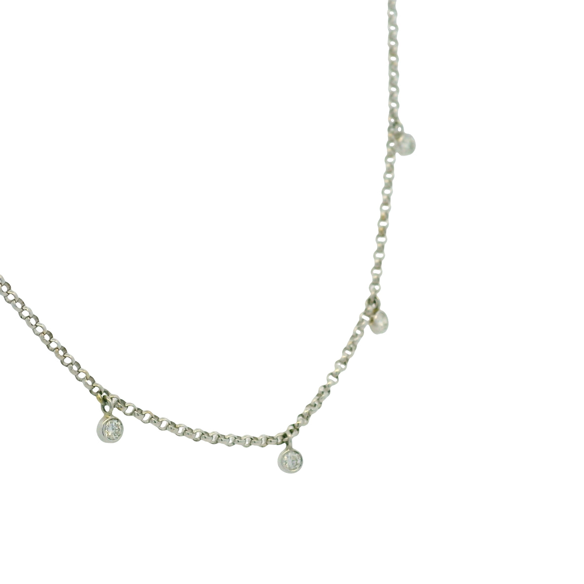 14k White Gold Natural 0.30 Carat Bezel Set Diamond Station Necklace